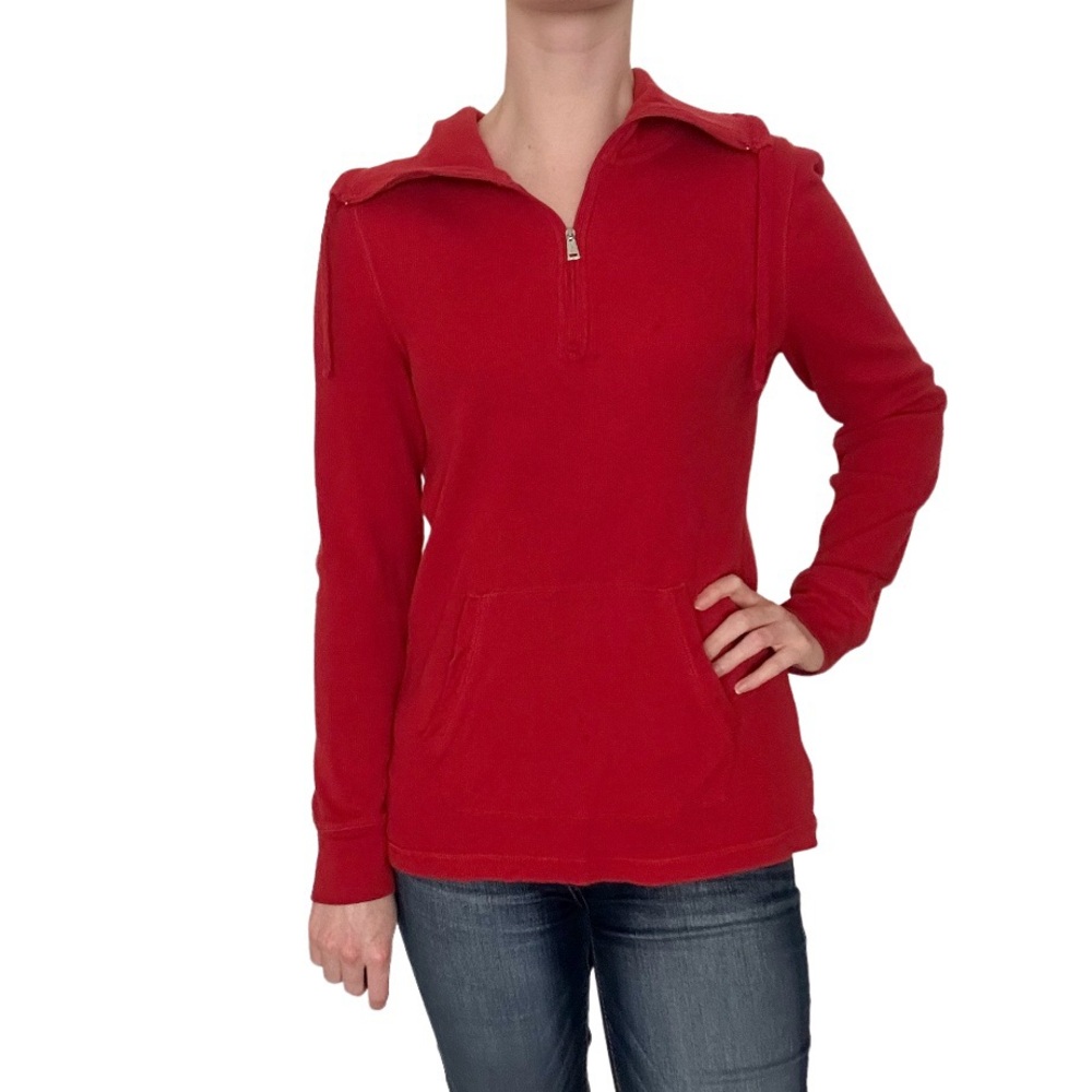 Ralph Lauren Logo Active Red Quarter Zip Pullover Jacket Drawstring Sweatshirt - Picture 2 of 8